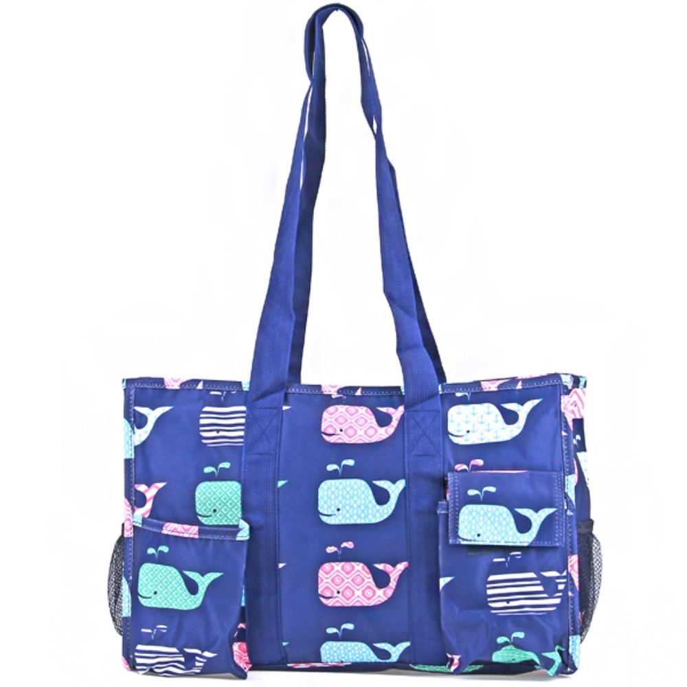 Whale Print Utility Tote Bag Navy Blue
